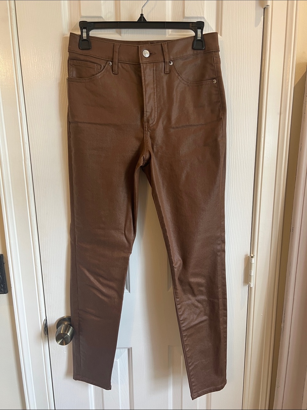 Express Women’s Faux Leather Skinny Jeans - Camel Brown